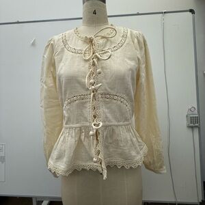 Jennifer & Grace Elegant Cream Lace-Up Women's Top - Medium